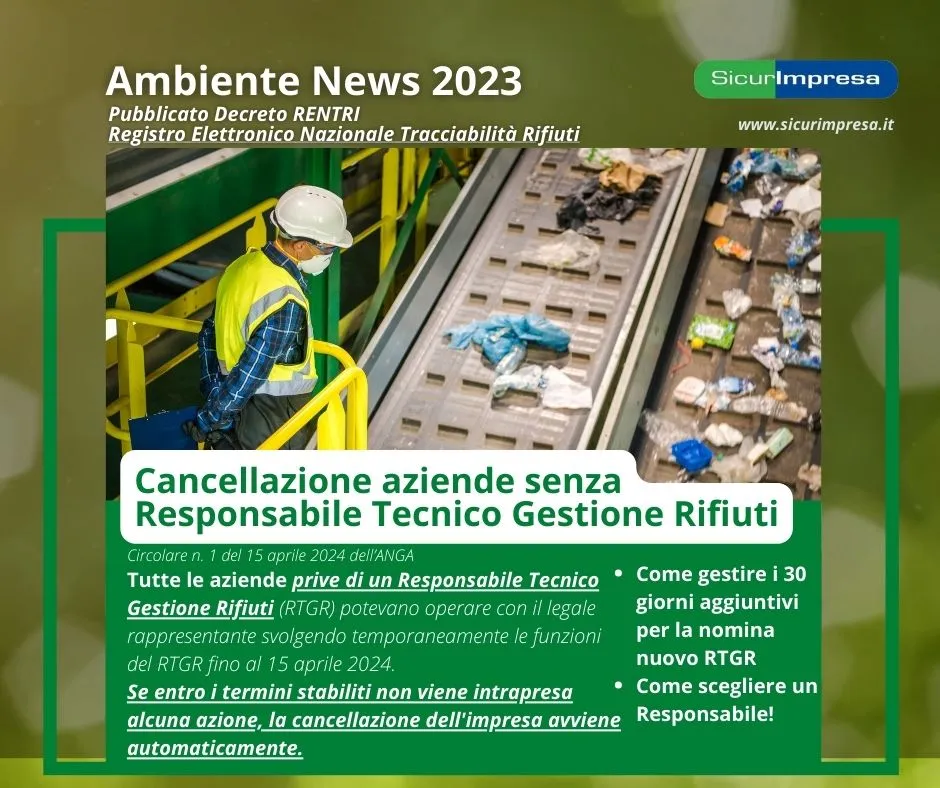 Cancellazione aziende senza Responsabile Tecnico Gestione Rifiuti